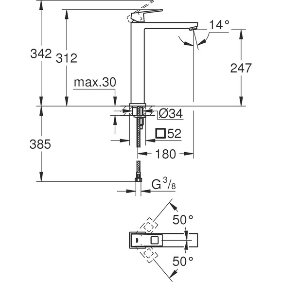 Змішувач для раковини високий XL-Size Grohe Eurocube 23406AL0 (матовий графіт), фото , изображение 4