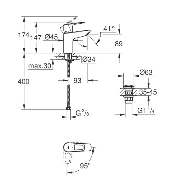 Змішувач для раковини Grohe BauLoop New S-Size 23883001 (з донним клапаном), фото , изображение 6