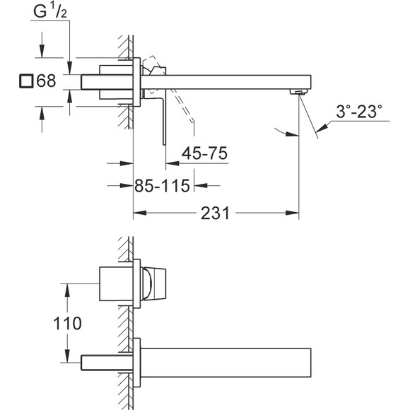 Внешняя часть смесителя для раковины Grohe Eurocube M-Size 23447AL0 (матовый графит), фото 4