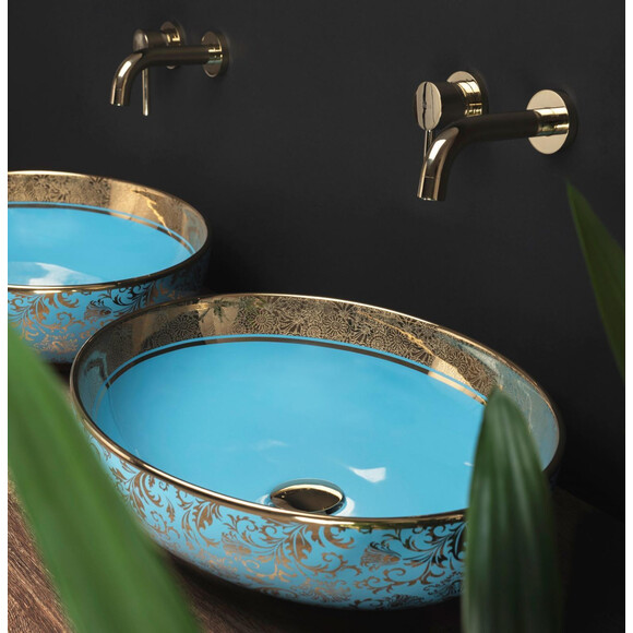 Раковина Rea Margot Gold/Blue REA-U8709 (52x40 см, блакитна/золота, чаша), Колір виробника: блакитний глянець, фото , изображение 2