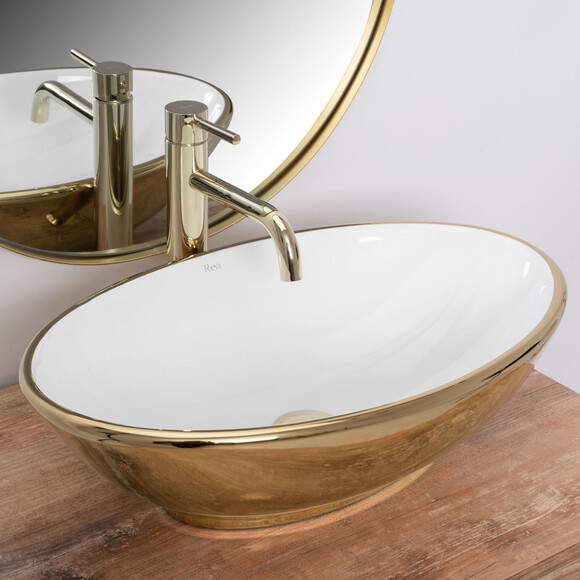 Умывальник Rea Pamela Gold/White REA-U6345 (53x33 см, белый/золотой, чаша), Доступные размеры: 53 x 33, Цвет производителя: белый глянец, золото, фото 2