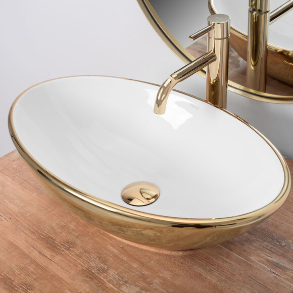 Умывальник Rea Pamela Gold/White REA-U6345 (53x33 см, белый/золотой, чаша), Доступные размеры: 53 x 33, Цвет производителя: белый глянец, золото, фото 3