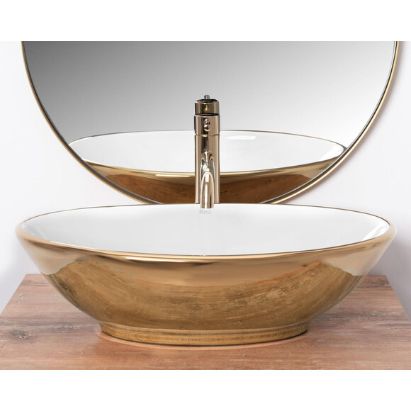 Умывальник Rea Pamela Gold/White REA-U6345 (53x33 см, белый/золотой, чаша), Доступные размеры: 53 x 33, Цвет производителя: белый глянец, золото, фото 4