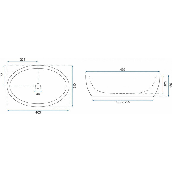 Раковина Rea Shila REA-U6655 (46.5x31 см, біла/чорна, чаша), фото , изображение 2