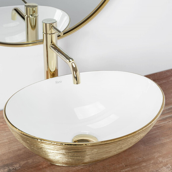 Раковина Rea Sofia Brush Gold REA-U3697 (41x34.5 см, біла/золота, чаша), Доступні розміри: 41 x 34, Колір виробника: білий глянець, золото візерунок, фото , изображение 2