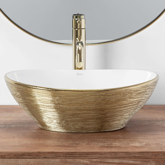 Раковина Rea Sofia Brush Gold REA-U3697 (41x34.5 см, біла/золота, чаша), Доступні розміри: 41 x 34, Колір виробника: білий глянець, золото візерунок, фото , изображение 5