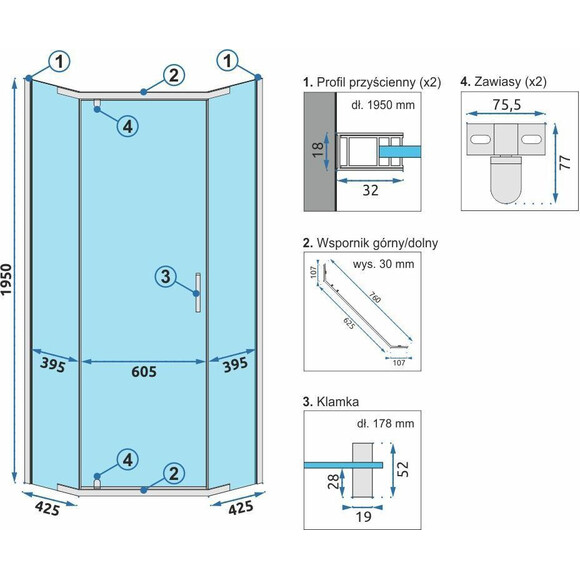 Душевая кабина Rea Axin Chrom REA-K8779 (90x90 см, стекло прозрачное, профиль хром), фото 4