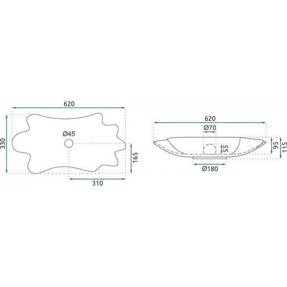 Умивальник Rea Infinity Black REA-U3401 (62x33 см, чорний, чаша, з донним клапаном), фото , изображение 5