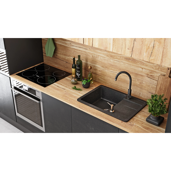Кухонная мойка со смесителем Rea Nils Black ZLE-00100 (62x44 см, черная, с дозатором и сифоном), Цвет производителя: черный, фото 5