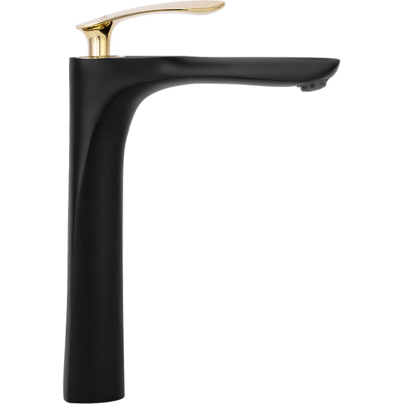 Високий змішувач для умивальника Rea Orbit REA-B2055 (чорний матовий/золотий), фото , изображение 2