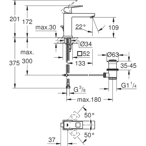Змішувач для раковини Grohe Eurocube M-Size 23445DC0 (з донним клапаном, дамаська сталь), фото , изображение 5
