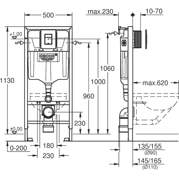 Инсталляция для унитаза 3 в 1 Grohe QuickFix Solido 38811KF0 (38528001+38966KF0, с черной матовой кнопкой и креплением), фото 7