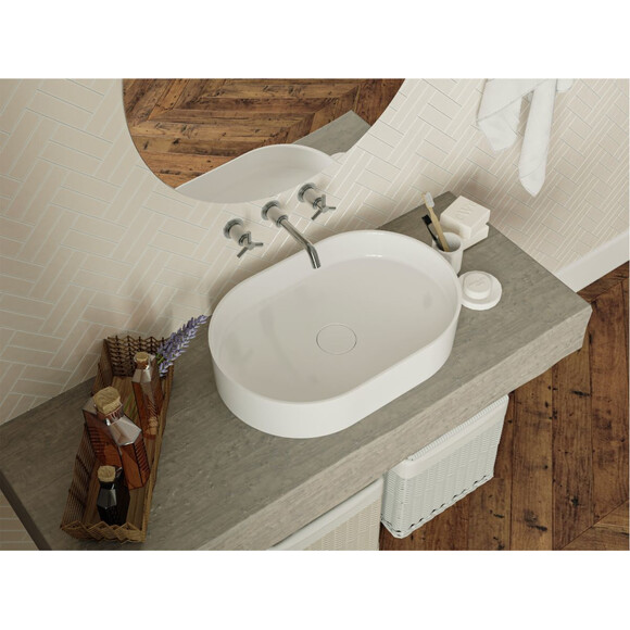 Раковина Miraggio Kira Miramarble 00001005 (60x40 см), Цвет производителя: белый глянец, Технология производства: Miramarble, фото 4