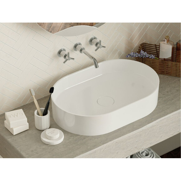 Раковина Miraggio Kira Miramarble 00001005 (60x40 см), Цвет производителя: белый глянец, Технология производства: Miramarble, фото 2