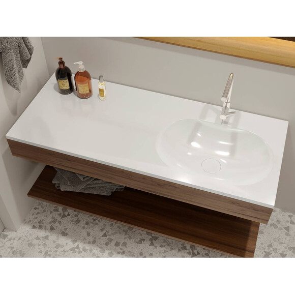 Умивальник-стільниця Miraggio New York R Miramarble 0000221 (119.9x49.9 см, з крилом), Доступні розміри: 120 x 50 R, Колір виробника: білий глянець, Технологія виробництва: Miramarble, фото , изображение 2
