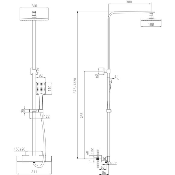 Термостатична душова система Volle Sistema L 1582.090404 de la noche (чорна матова), фото , изображение 2