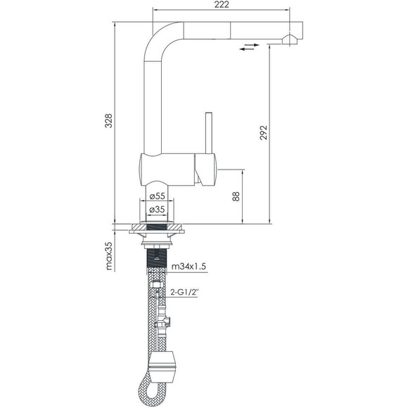 Змішувач для кухні Imprese Pivot LT F03408502LT (сталь, з висувною лійкою), фото , изображение 2