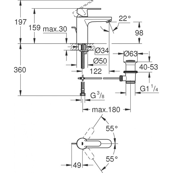 Змішувач для умивальника Grohe QuickFix Get M-Size 23454000 (з донним клапаном), фото , изображение 7