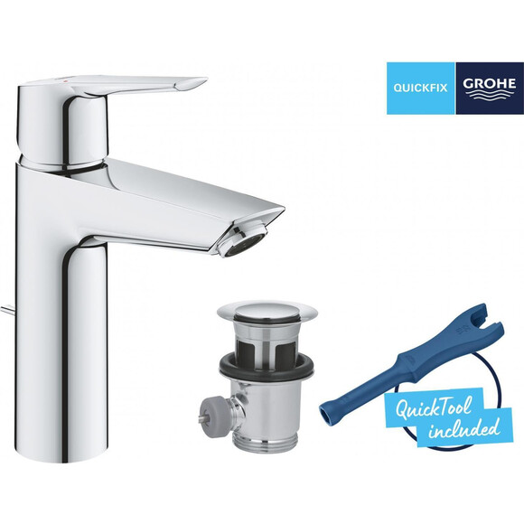 Змішувач для умивальника Grohe QuickFix Start M-Size 23455002 (з донним клапаном), Колір виробника: хром, фото , изображение 2