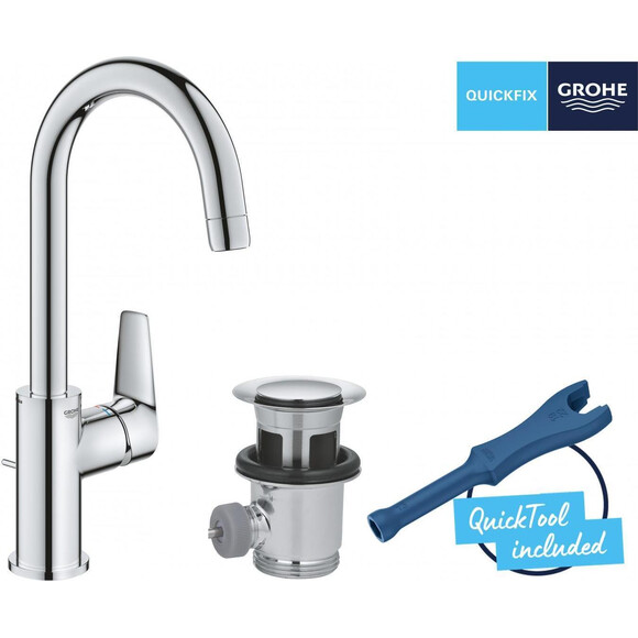 Змішувач для умивальника Grohe QuickFix StartEdge L-Size 24201001 (високий, з донним клапаном), фото , изображение 5