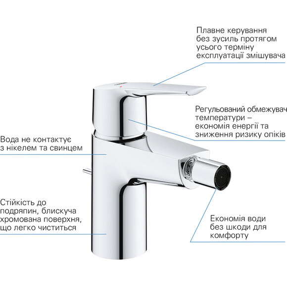 Смеситель для биде Grohe QuickFix Start 32560002 (с донным клапаном), Цвет производителя: хром, фото 5