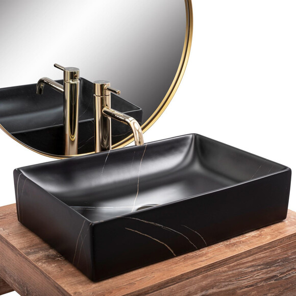 Умивальник Rea Inga Black Marble Matt REA-U8006 (51x34.5 см, чорний, чаша), фото , изображение 2