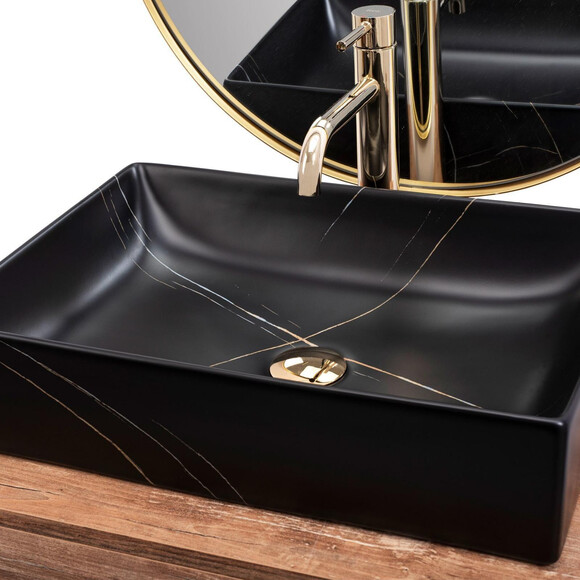 Умивальник Rea Inga Black Marble Matt REA-U8006 (51x34.5 см, чорний, чаша), фото , изображение 7