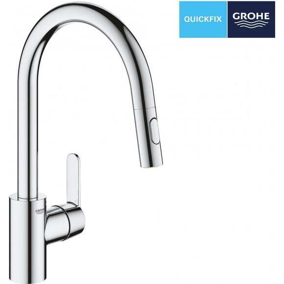 Змішувач для кухні Grohe QuickFix Get 31484001 (з висувною лійкою), фото , изображение 3