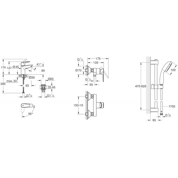 Комплект смесителей для ванной комнаты Grohe QuickFix Start Edge ColdStart UA202502SE (23900001+24197001+27942000), фото 18
