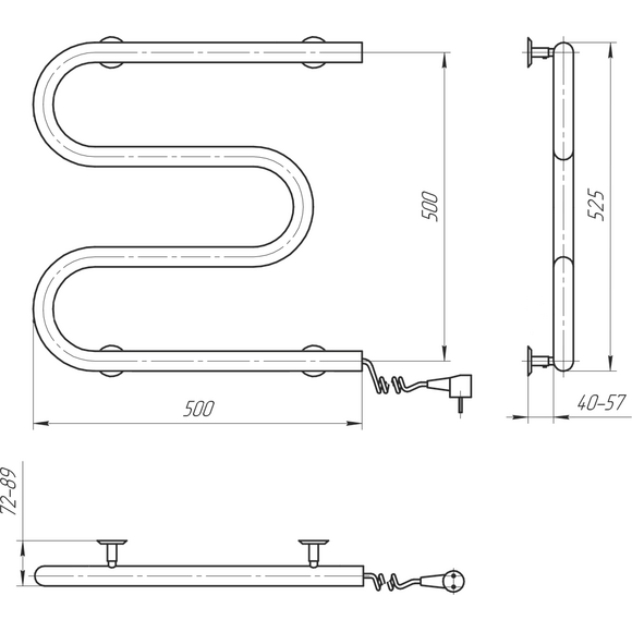 Електрична рушникосушарка Navin Змійовик 10-000000-5050 (500x500, права), Доступні розміри: 500 x 500, Колір виробника: хром, Підключення рушникосушарки: праве, фото , изображение 4
