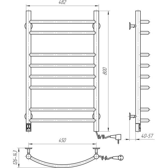 Электрический полотенцесушитель Navin Камелия Sensor 12-207033-4880 (480x800, черный муар, правый, сенсорный, с таймером), Доступные размеры: 480 x 800, Цвет производителя: черный муар, Подключение полотенцесушителя: правое, фото 5