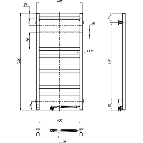 Электрический полотенцесушитель Navin Авангард Sensor 12-028053-4810 (480x1000, белый глянец, правый, сенсорный, с таймером), Доступные размеры: 480 x 1000, Цвет производителя: белый глянец, Подключение полотенцесушителя: правое, фото 7