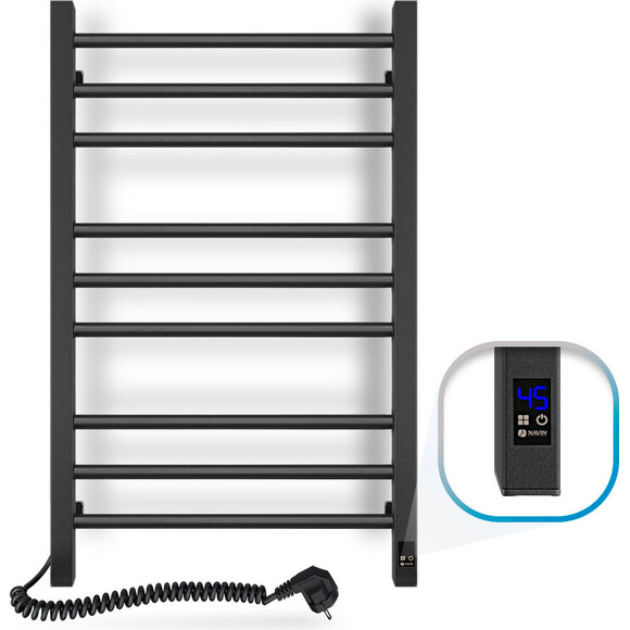 Электрический полотенцесушитель Navin Классик Квадро Sensor 12-216153-5080 (500x800, черный муар, левый, сенсорный, с таймером), Доступные размеры: 500 x 800, Цвет производителя: черный муар, Подключение полотенцесушителя: левое, фото 