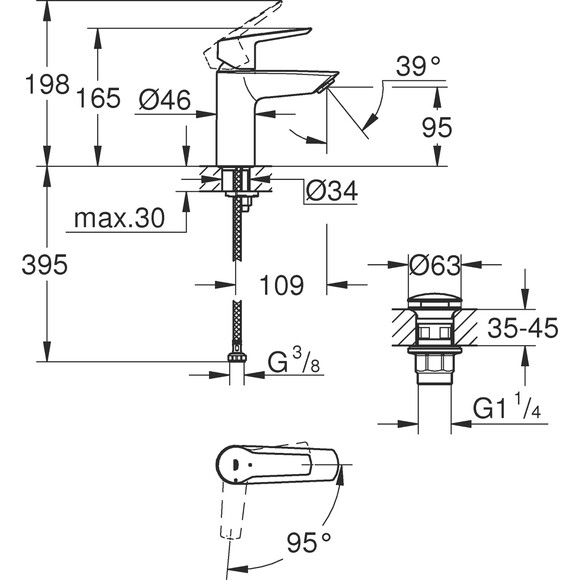 Змішувач для умивальника Grohe QuickFix Start 235512432 (чорний матовий, з донним клапаном), фото , изображение 6