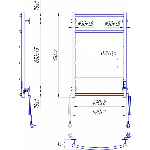 Электрический полотенцесушитель Mario Классик НР-І TR К 2.3.0115.10.P (4820111356546, 800x530, хром/сатин/белый глянец/черный матовый/графит/золото/бронза, универсальный, с таймером), фото 7