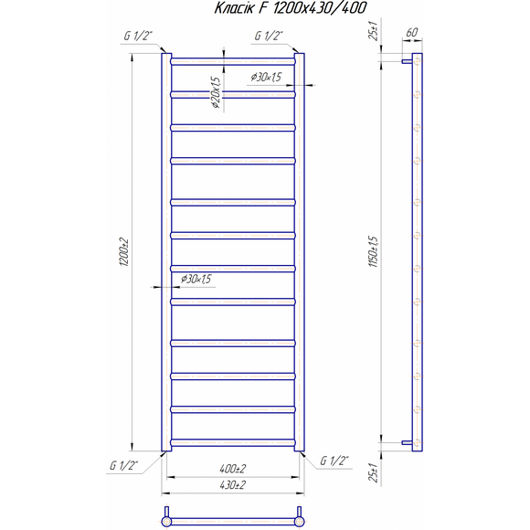 Водяной полотенцесушитель Mario Классик F 1.1.5909.01.P (4820111357079, 1200x430, хром/белый глянец/черный матовый/графит/золото/сатин/бронза), фото 7