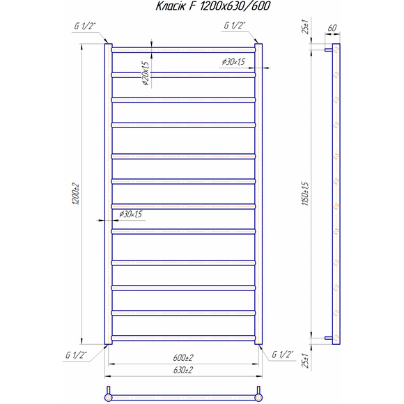 Водяной полотенцесушитель Mario Классик F 1.1.5911.01.P (4820111357093, 1200x630, хром/белый глянец/черный матовый/графит/золото/сатин/бронза), фото 7