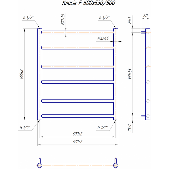 Водяной полотенцесушитель Mario Классик F 1.1.5903.01.P (4820111357017, 600x530, хром/белый глянец/черный матовый/графит/золото/сатин/бронза), фото 7