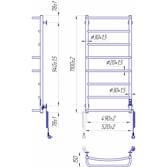 Электрический полотенцесушитель Mario Люкс-I TR 2.3.0317.10.P (4820111356584, 1090x530, хром/сатин/белый глянец/черный матовый/графит/золото/бронза, универсальный, с таймером), фото 7