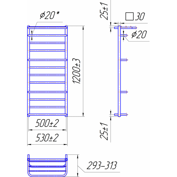 Водяной полотенцесушитель Mario Люксор 1.2.4401.03.P (4820111353293, 1200x530, хром/белый глянец/черный матовый/графит/золото, с полкой), фото 8
