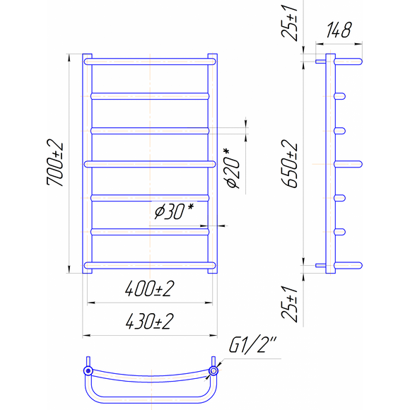 Водяной полотенцесушитель Mario Люкс 1.1.0302.01.P (4820111350346, 700x430, хром/сатин/белый глянец/черный матовый/графит/золото/бронза), фото 7