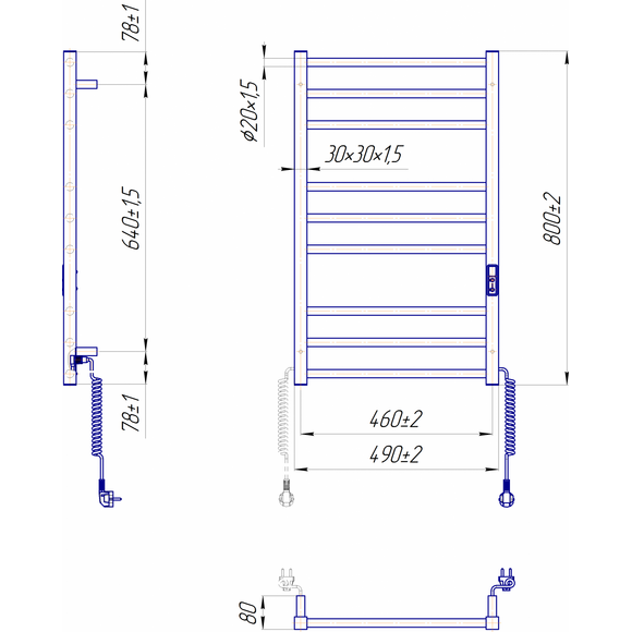 Электрический полотенцесушитель Mario Премиум Классик-I TR 2.2.1608.03.P (4820111356850, 800x500, хром/сатин/белый глянец/черный матовый/графит/золото/бронза, универсальный, с таймером), фото 6