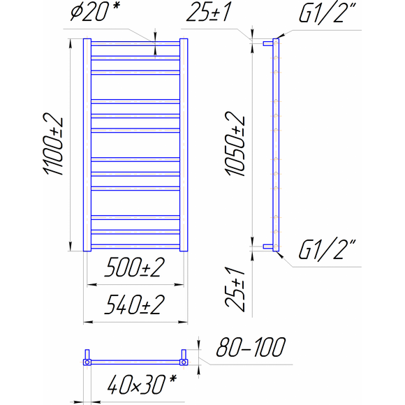Водяной полотенцесушитель Mario Премиум Классик 1.2.0102.03.P (4820111352043, 1100x540, хром/сатин/белый глянец/черный матовый/графит/золото/бронза), фото 7