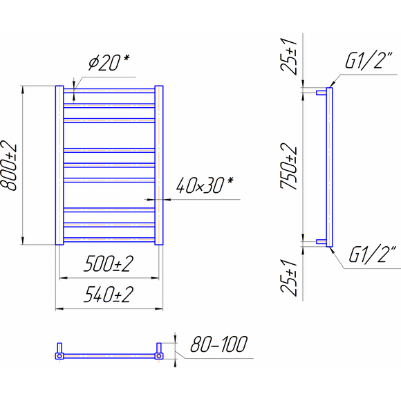 Водяной полотенцесушитель Mario Премиум Классик 1.2.0100.03.P (4820111352050, 800x540, хром/сатин/белый глянец/черный матовый/графит/золото/бронза), фото 8