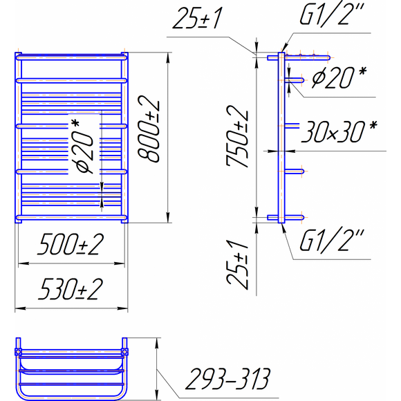 Водяной полотенцесушитель Mario Премиум Люксор 1.2.2000.03.P (4820111353330, 800x530, хром/белый глянец/черный матовый/графит/золото, с полкой), фото 7