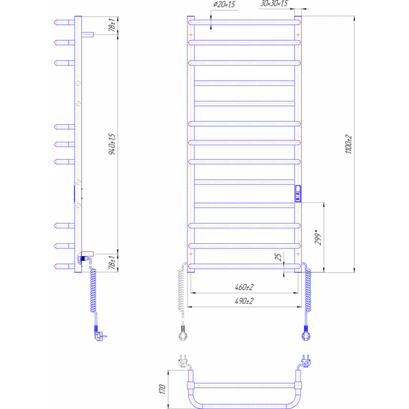Электрический полотенцесушитель Mario Премиум Люкс-I TR 2.2.1410.03.P (4820111356829, 1100x500, хром/сатин/белый глянец/черный матовый/графит/золото/бронза, универсальный, с таймером), фото 6