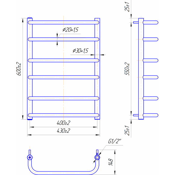 Водяной полотенцесушитель Mario Стандарт 1.1.0202.01.P (4820111350384, 600x430, хром/сатин/белый глянец/черный матовый/графит/золото/бронза), фото 7