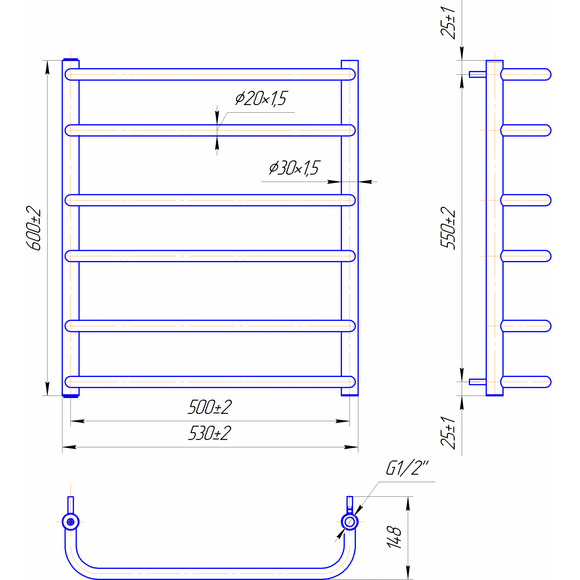 Водяной полотенцесушитель Mario Стандарт 1.1.0203.01.P (4820111350391, 600x530, хром/сатин/белый глянец/черный матовый/графит/золото/бронза), фото 7