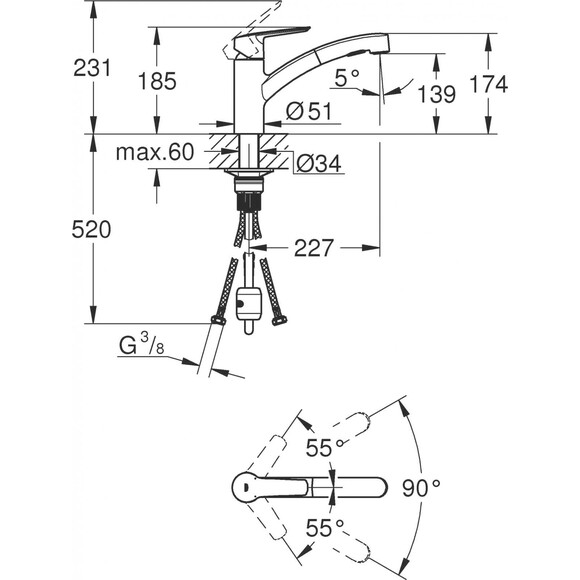 Змішувач для кухні Grohe QuickFix Start 303072431 (чорний матовий, з висувною лійкою), фото , изображение 5