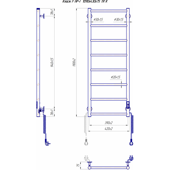 Электрический полотенцесушитель Mario Классик F НР-I TR K 2.3.0704.10.Р (4820111357130, 1090x430, хром/сатин/белый глянец/черный матовый/графит/золото/бронза, универсальный, с таймером), фото 7